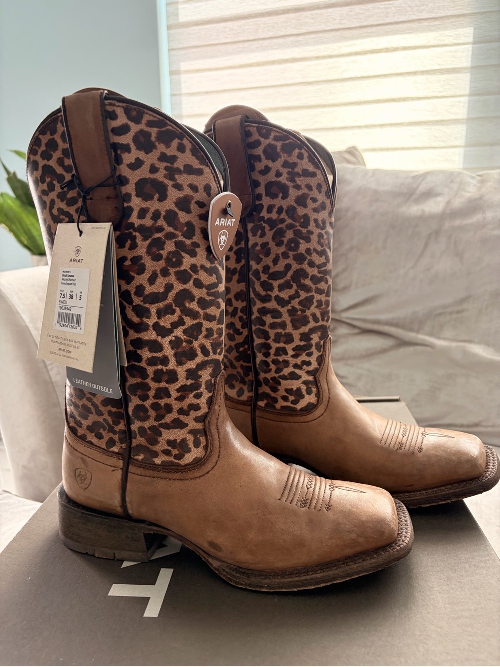 Ariat Leopard Print Shaft Western Boots - Brown